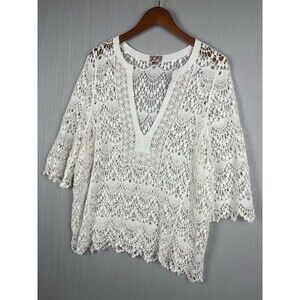 Boho Coastal Grandma Lace Tunic‎ Top M/L Juniper Lane Cottagecore Coverup GUC